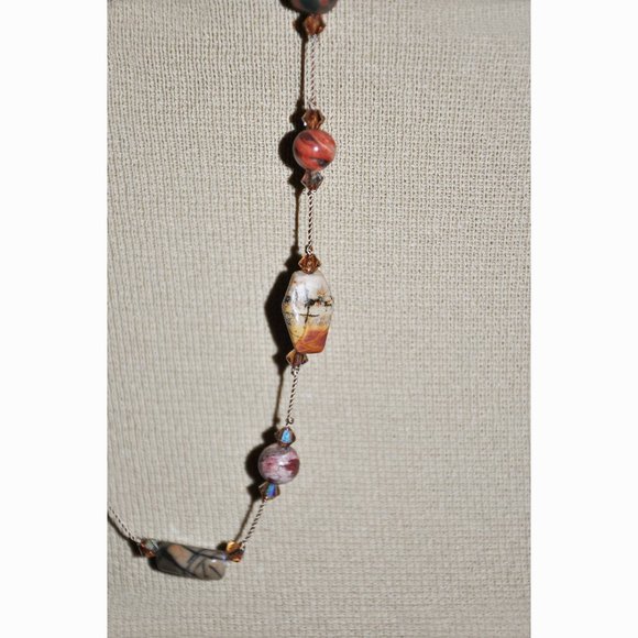 Venus Jasper Handmade Hand Knotted Multi-Color Nugget Beaded Necklace - Picture 2 of 10
